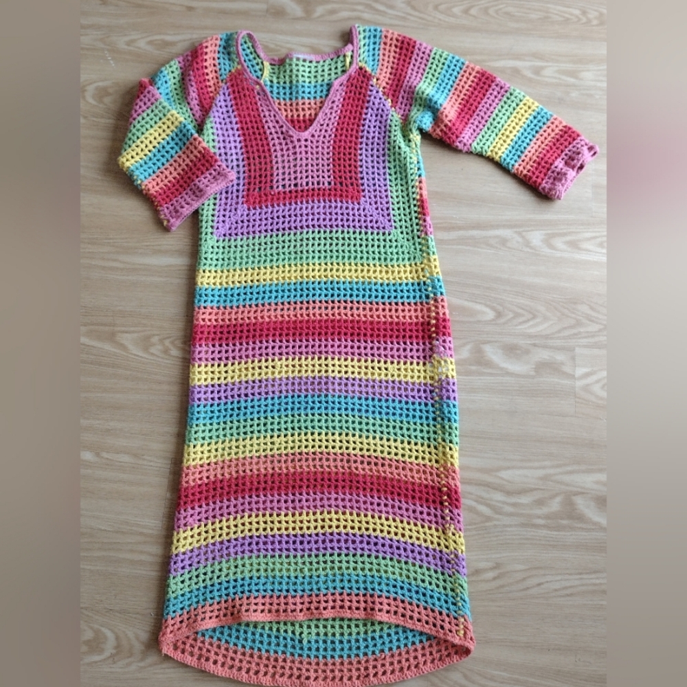 Farm Rio Rare Rainbow Crochet Maxi Dress Size Xs - Gem